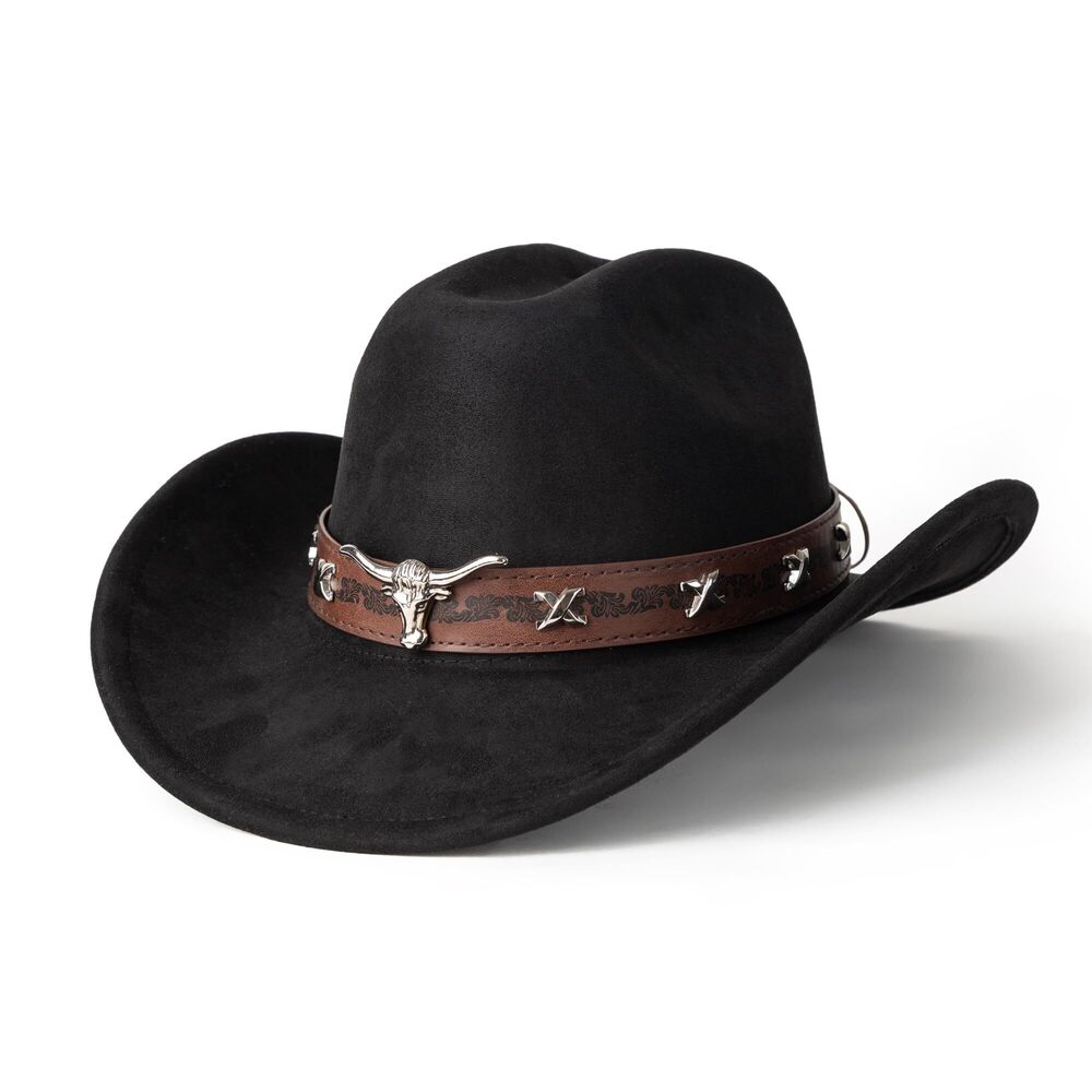 7568 Western Cowboy Hat Wide Brim Suede Cattleman Cowgril Hats-Coffee
